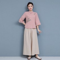 여성 7부 자수 여름 복고 데일리 철릭 개량 퓨전 한복 세트 투피스 절복 법복