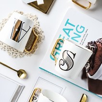 위플립 레트로 골드링 알파벳 커플컵 커피잔, 1개, S