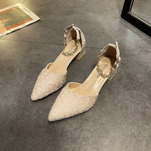 나루니 여성구두 메리제인 발목스트랩 하객패션 결혼식구두 버클 4cm 두꺼운굽 진주 크리스탈 뾰족코 스틸레토