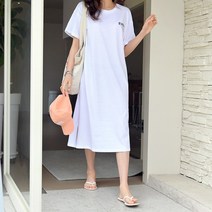 데일리앤 에브리 홈드레스 루즈핏 반팔 레터링 면 롱원피스