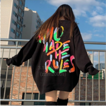 나인테일 남녀공용 유니섹스 Rules 핸드프린팅 오버핏 라운드넥 니트티 3컬러 블랙 차콜 화이트