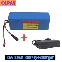 킥보드충전기 36v 10s3p 20ah 500w 고전력 용량 42v 18650 리튬 배터리 팩 20000mah 전기 자전거 자전거 스쿠터 bms + 충전기, 파란색