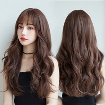 여자가발 긴가발 헤어 통가발 50-60cm 가발망 전체가발 긴머리 웨이브 머리 웨이브 가발 ANVAVA, 1번 브라운 리넨, 1개