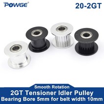 풀리 powge 2m 2gt 20 톱니 싱크로노 들러 보어 5mm 블랙 gt2용 베어링 포함 오픈 벨트 너비 10mm 20teeth 20t 패시브 휠, 보어 5mm 이빨 없음, 너비 10mm-블랙용, 50개