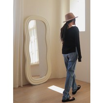 웨이브 물결 전신거울 700 800 북유럽 옷가게 스탠딩 거울 주문제작 우드 프레임 카페, 거울 특수포장, 70x160cm 화이트