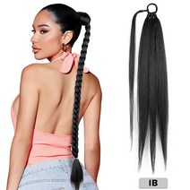 26 포니 테일 긴 야키 스트레이트 DIY 꼰 헤어 타이 랩 브레이드 익스텐션 블랙 합성 피스, [01] 26 inches, [01] 1B