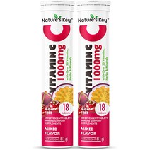 Natures Key 비타민 C 1000mg 20가지 이상의 허브 ampamp 미네랄 면역 지원 발포성 정제 A E 아연 셀레늄 에키네시아 생강 혼합 과일 36개, [04] 18개(4개 팩), [03] 딸기