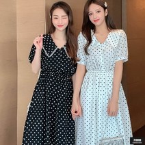 가바바 여성 원피스 귀여운 소녀 느낌을 주는 도트 빅카라 쉬폰 여름 롱원피스 G49510