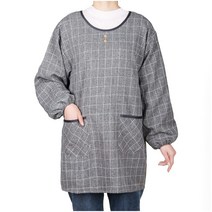 Poweforest 갈매기 멋쟁이 귀여운 포켓 첨부 소매 첨부 앞치마 깔끔하고 가벼운 움직이기 쉬운 여성용 아이템 보육사 간병인 원예 요리 교실(그레이 체크 LL)