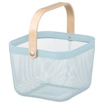 이케아 RISATORP 리사토르프 바구니 페일 블루 화이트 25x26x18 cm 바구니 정리함 수납바구니 메쉬 그물망 야채보관 소품정리 옷정리 빨래함, 페일블루