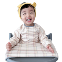 벨베이비 유아용 자기주도 긴팔 부분커버 이유식 턱받이, (리뉴얼)베이지 체크, 1개
