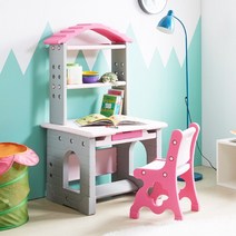 하이지니프로 2세트 책꽂이있는 유아책상의자 / 두아이를 위한 학습 놀이공간 풀세트 / 어린이날선물, 파스텔 핑크+블루