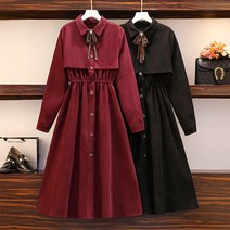 L-4XL 빅사이즈 프렌치 벨벳 버건디 원피스 롱원피스 맥시 트렌치