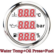 방수 다기능 게이지 52mm 3 IN 1 타코미터 오일 압력 연료 레벨 전압 미터 센서 빨간색 LED 12V/24V, [06] White Silver