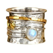 자수정 반지 유색 보석 오팔 원석 여성 여성용 빈티지 티베트어 월장석 큰 치유 크리스탈 Boho 골동품 인도 고급 주얼리 여자 선물