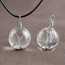 자연 말린 꽃 민들레 유리 볼 펜던트 투명 참 유행 크리스탈 행운의 목걸이 선물, Dandelion