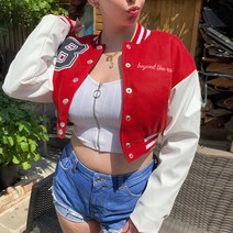 아메리칸 여성 배색 야구 점퍼 미국풍 빈티지 야구복