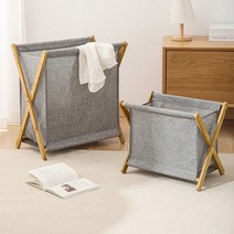 접이식 우드 햄퍼 세탁 보관함, 대형(50x34x56cm) 그레이