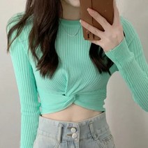 안녕릴리 여성 스트라이프 꼬임 크롭 티셔츠