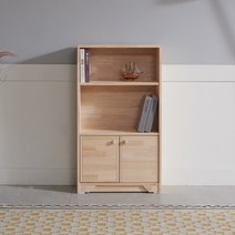 씨앤씨구스 틈새책장 트리진 엘핀 미송원목 600 3단 책장 도어형, 내추럴