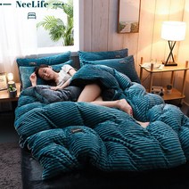 니라이프 겨울 이불 커버 따뜻하고 고밀도 산호 융단 이불 커버, 레이크 블루