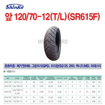 Shinko 신코(신흥)타이어 앞 120/70-12(T/L)(SR615F)/메가젯(HB) 그랑프리(GPS) 프리윙(SQ125 250) 엑시드(MS) 마제스티, 1개