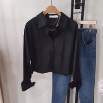 상상그이상 여성용 코튼 크롭셔츠 컬러남방 슬림한핏 면셔츠 다리가 길어보이는 단품으로 입기좋은 긴팔셔츠 간절기용 나들이룩코디