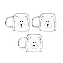 동물 내열 이중머그컵 3p 곰 고양이 오리, bear 3p