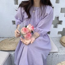 SURBORT 디자인 패치워크 루즈 언밸런스 밴딩 쁘띠 연보라 원피스 민소매 함유