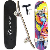 WHOME 프로 스케이트보드 성인 청소년 초보자를 위한 완성 78.7cm(31인치) 더블 킥 오목한 스트리트 8겹 알파인 하드 록 데크 ABEC9 베어링 T 툴 포함, Impression