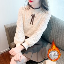 겨울 핫플레이스 레이스 리본 레이스 하이넥 긴팔 펀칭 레이스