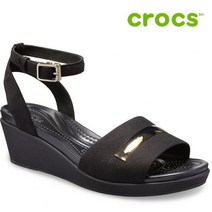 크록스 샌들 41- 205800-98A Womens Leigh Ann Metal-Block Ankle-Strap Wedge