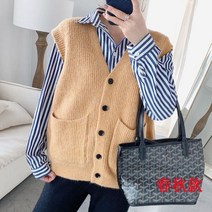 여성 양모 베스트 니트 패딩 조끼 봄/가을 버튼 넥 스웨터 민소매 빈티지 포켓 천 91