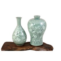 청자 운학문 매병 주병 세트 ( 미니 ) / 장식품 공예품 인테리어소품 민예품 고려청자 청자주병 청자매병 외국인선물 집들이선물