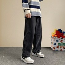 봄 여름 새로운 streetwear 헐렁한 청바지 한국 패션 느슨한 스트레이트 와이드 레그 바지 의류 블랙 라이트 블루
