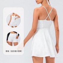 테니스연습기 테니스볼머신 테니스용품 여자 테니스 드레스 슬링 빠른 건조 통기성 골프 요가 스포츠, White+XL