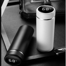 스마트 LED 온도텀블러 500ml 보온 보냉 1+1 차량용 캠핑 군인 초등학생 선물 텀블러 2P, 블랙+블랙