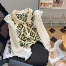 손뜨개조끼 여름니트조끼 뜨개질 짧은 셔츠 여성 봄 디자인 감각 틈새 썬 스크린 쉬폰 스웨터 탑