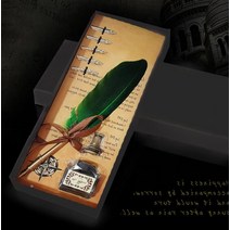 공작 깃털 만년필(펜촉 5P 포함) 캘리그라피 만연필 잉크 선물 포장 세트, 블루
