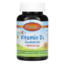 1+1 칼슨랩스 키즈 비타민D 3 구미 과일맛 25mcg 1000IU 60구미 콜레칼시페롤