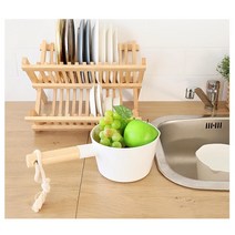 주방 사용편리 물조절 우드 핸들 바가지 신혼집 베이킹 양푼 식재료씻기 믹싱볼