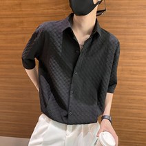 HXT 남성 반팔 셔츠 남방 무지 카라 체크 루즈핏 상의 심플 봄 여름 빅사이즈