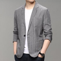 시원한자켓 여름자켓 남자린넨자켓 봄/가을 얇은 린넨 정장 재킷 남성용 서양 가을 코튼 및 리넨 슬림 스트라이프