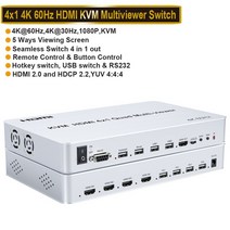 멀티이펙터 HDMI 4x1 멀티 뷰어 스위처 심리스 쿼드 스크린 실시간 멀티 뷰어 스플리터 IR 포함 4 in 1 out, 03 ZY-AQF41K_02 US Power Plug