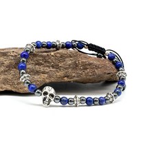 라피스라쥴리 헤마타이트 해골 끈 팔찌 HSBR-223087