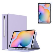 갤럭시탭S6 라이트 Lite 10.4 S펜 수납 폴리오 마크네틱 북커버 케이스+강화유리 액정보호필름 SM-P610N P615N P613N P619N 케이스나라, 라이트퍼플
