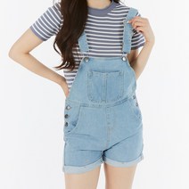 앤디모리슨 여성용 데님 롤업 멜빵 반바지