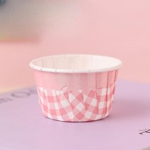 홈베이킹 유산지 컵 종이 머핀틀 코팅 일회용 컵케이크, 핑크체크 50개