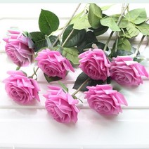 7 pcs 리얼 터치 장미 지점 줄기 라텍스 장미 손 느낌 시뮬레이션 장식 인공 실리콘 장미 꽃 홈 웨딩, 보라색 장미