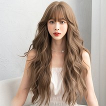 하이유니 여신 웨이브 롱 헤어 긴머리 통가발 가발 68cm + 가발망 + 거치대 세트, 라이트브라운 / 68cm